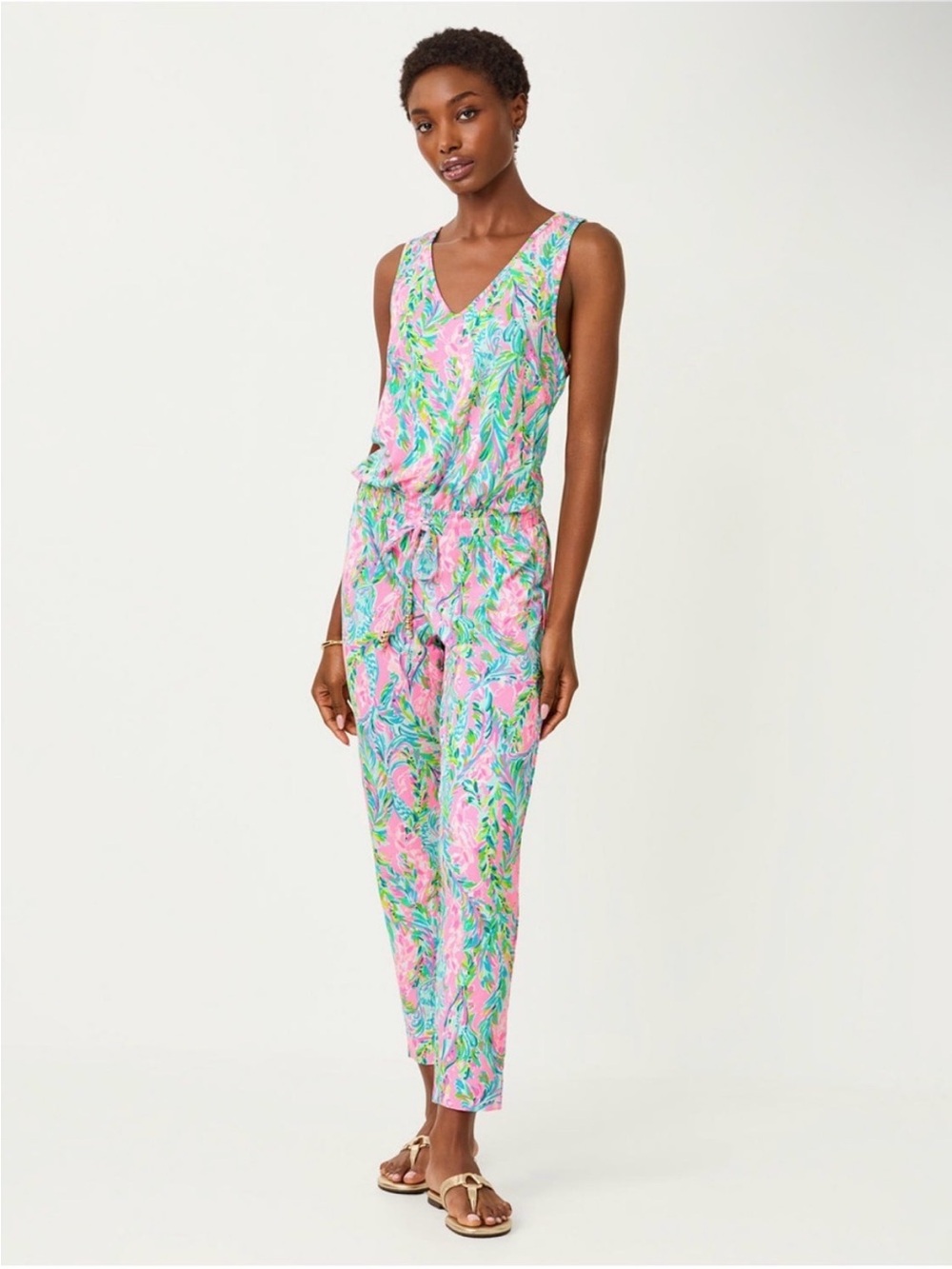 Lilly Pulitzer Pink Tropical Print Sleeveless Jumpsuit